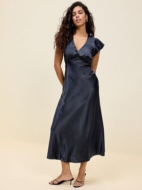 The Occasion by Old Navy Satin Flutter-Sleeve Maxi Dress - Blue